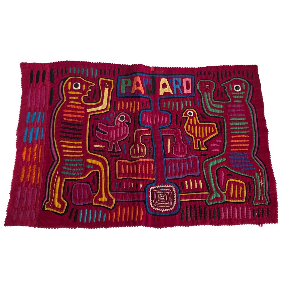 Kuna Mola Panama Pajaro Bird Animal Folk Art Reverse Applique Textile
